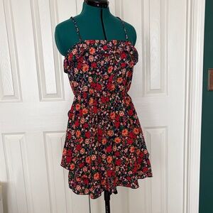 Floral Ruffle Sundress Navy Base with Red & Pink Flowers